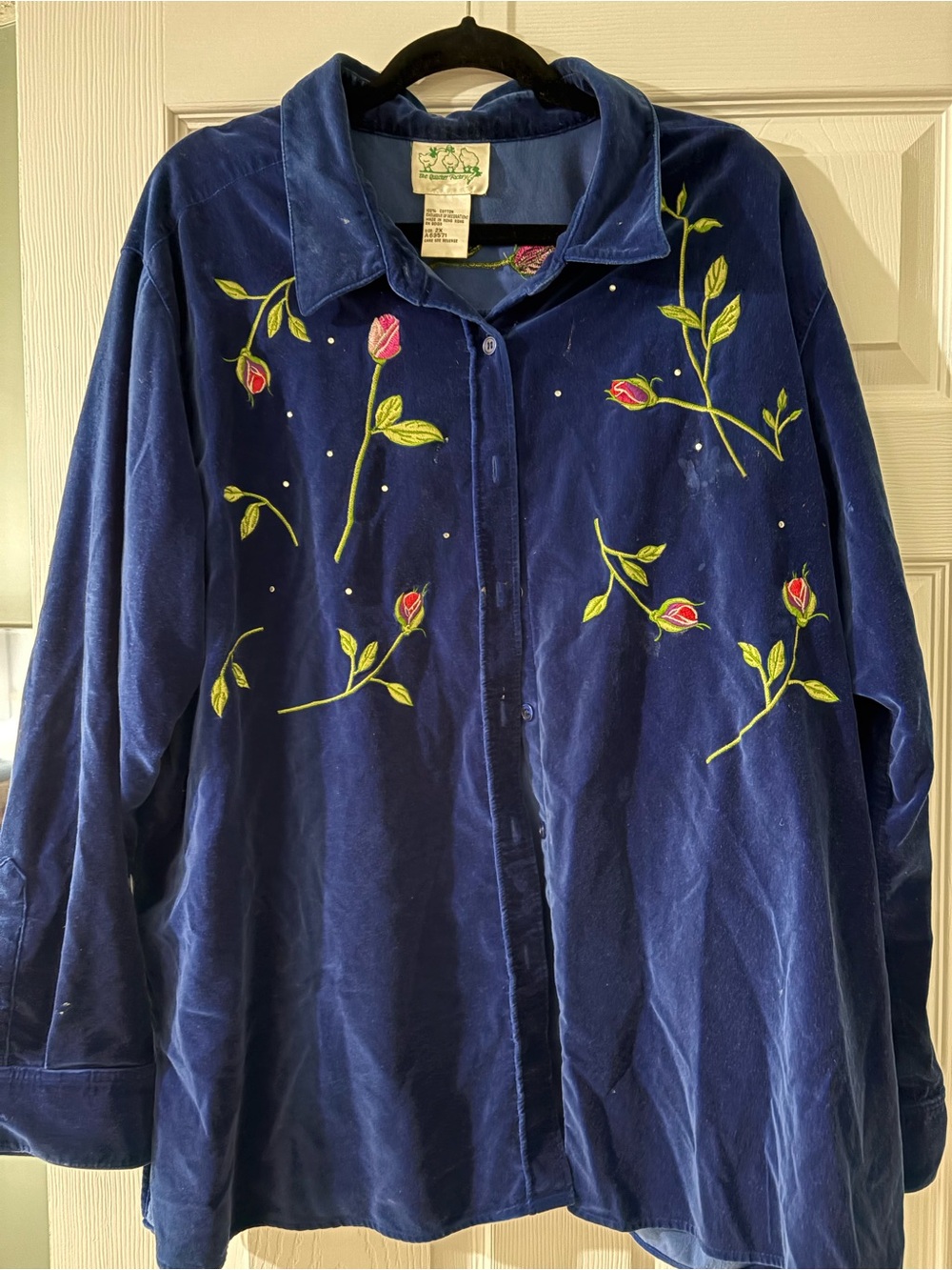 Vintage Quacker Factory Embroidered Velvet Jacket Size 2X 100% Cotton
